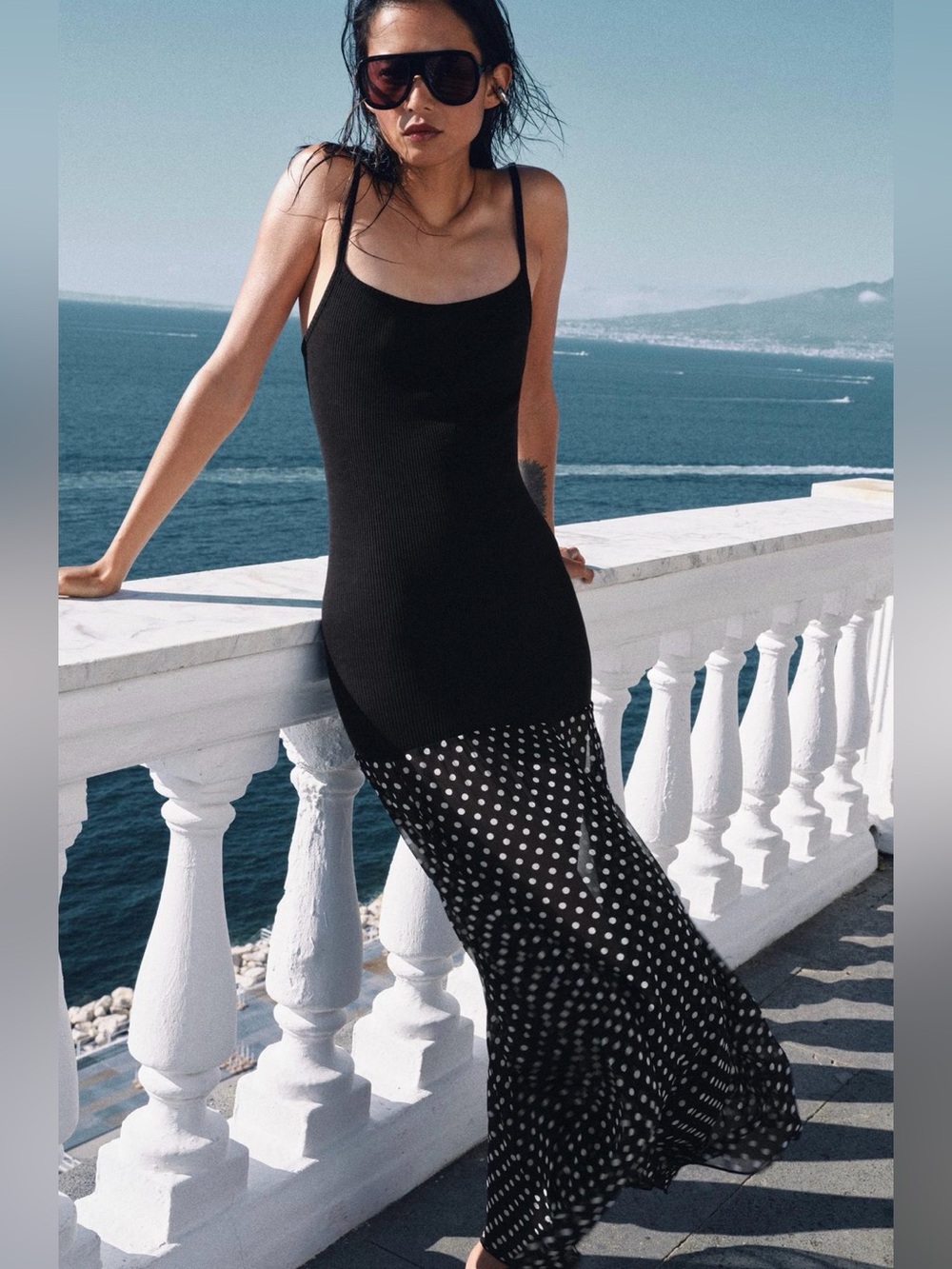 NWT ZARA POLKA DOT COMBINATION DRESS SIZE M - Picture 2 of 9